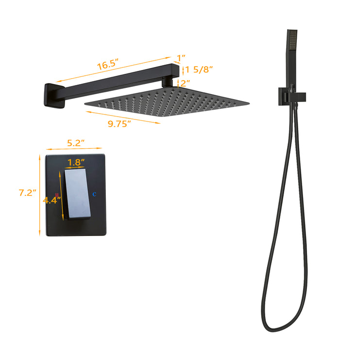 Shower System Single-Handle 1-Spray Rain Pressure Balanced Wall Mounted Shower Faucet in Matte Black (Valve Included)