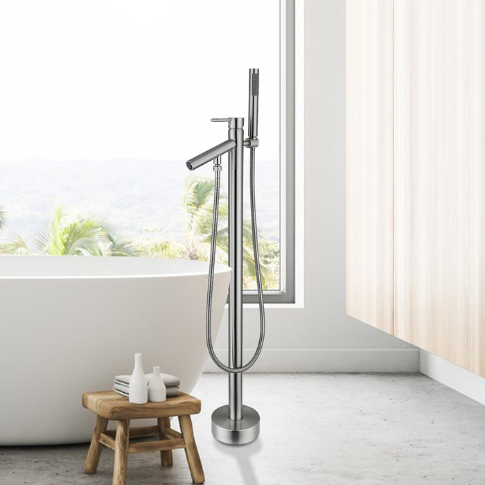 Freestanding Tub Faucet Single Handle Tub Filler with Hand Shower in Modern Design