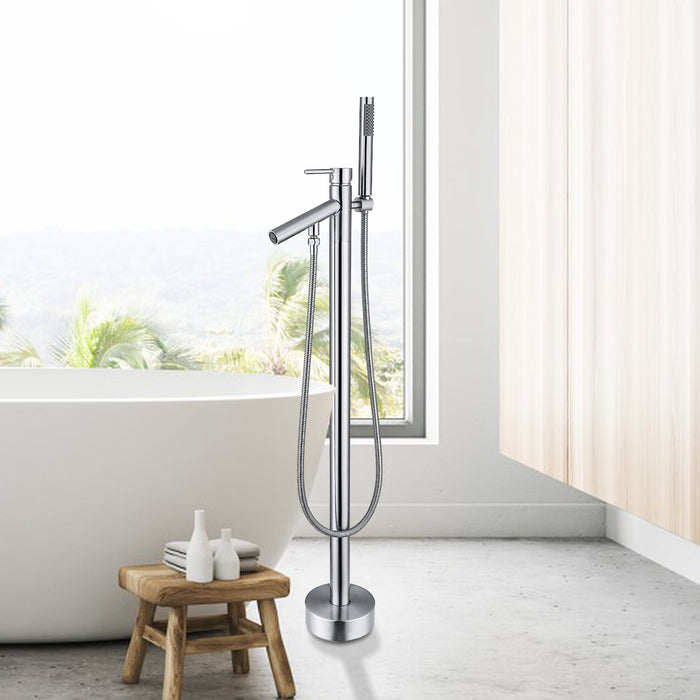 Freestanding Tub Faucet Single Handle Tub Filler with Hand Shower in Modern Design