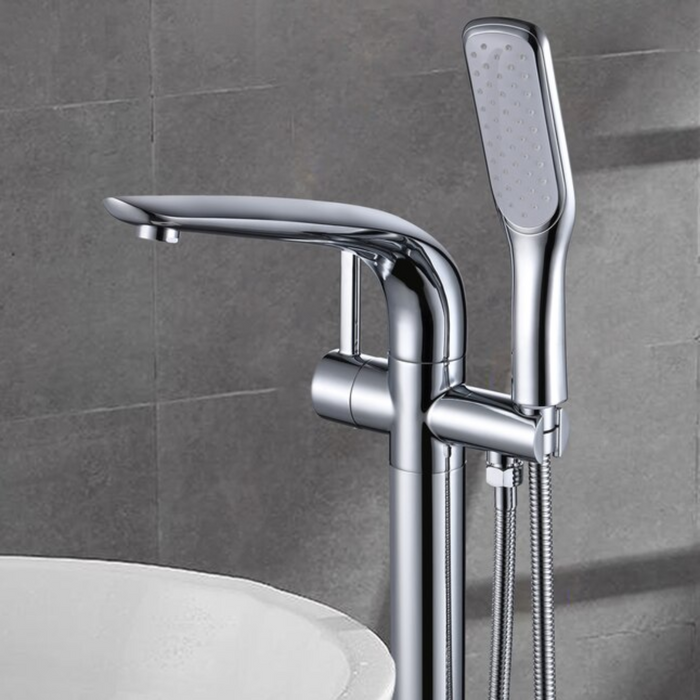 Freestanding Tub Filler One Handle Floor Mount Tub Faucet with Handheld Shower