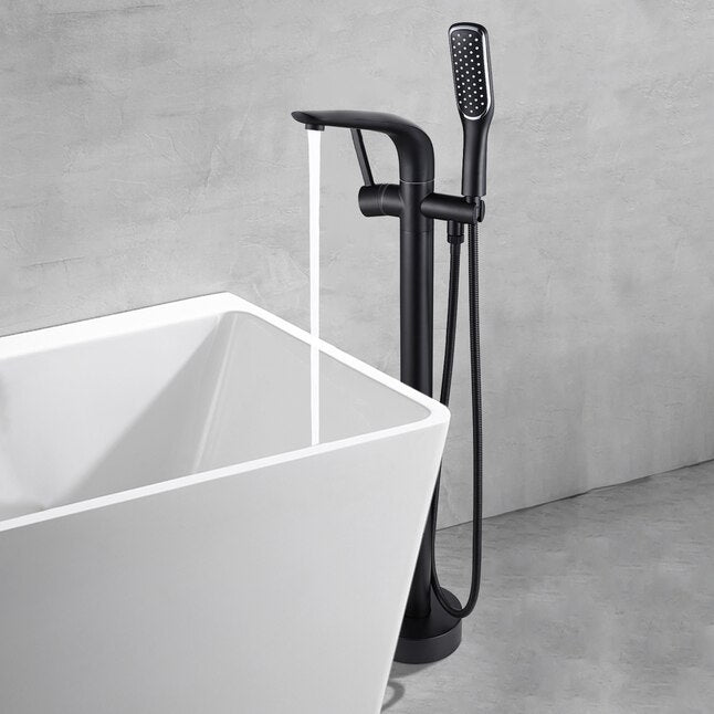 Freestanding Tub Filler One Handle Floor Mount Tub Faucet with Handheld Shower
