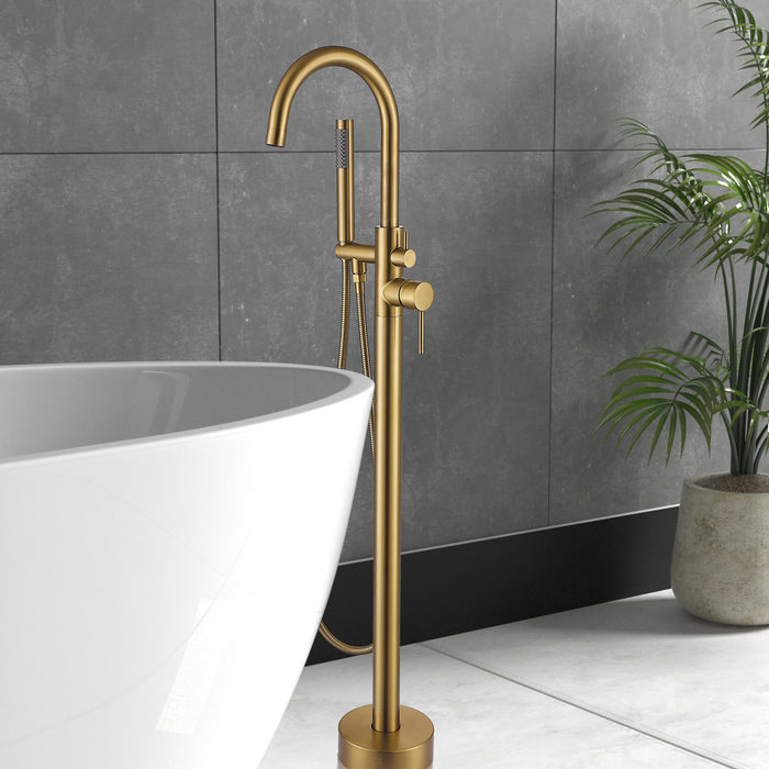 Freestanding Tub Faucet One Handle High-arc Floor Mount Bathtub Faucet with Handheld Shower