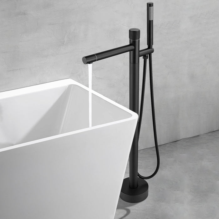 Freestanding Tub Filler One Handle Floor Mount Bathtub Faucet with Hand Shower Modern Design