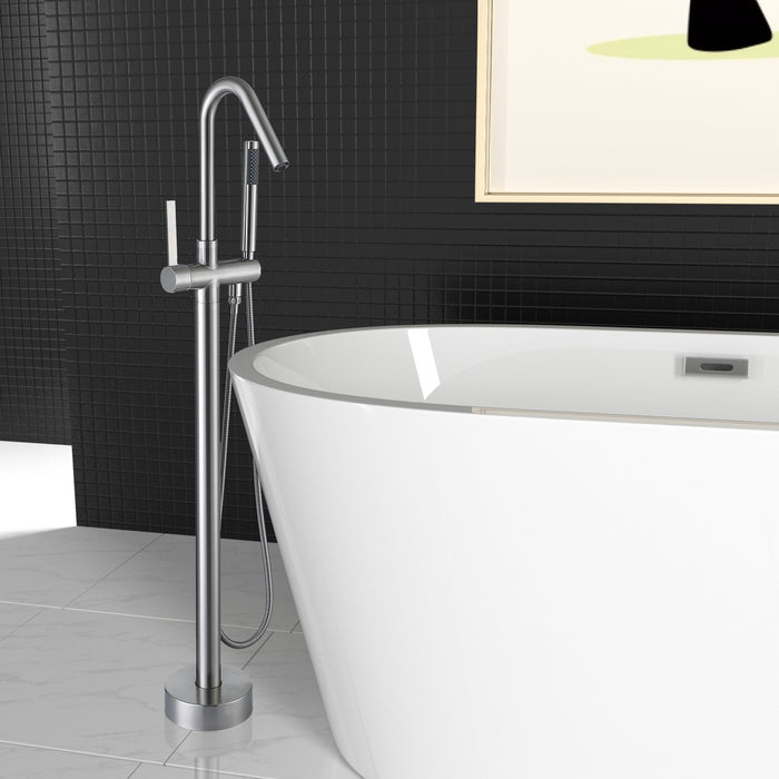 Bathtub Faucet Single Handle High Arc Floor Mount Tub Filler with Hand Shower