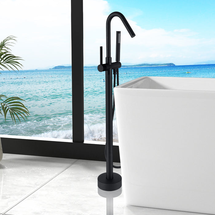 Bathtub Faucet Single Handle High Arc Floor Mount Tub Filler with Hand Shower