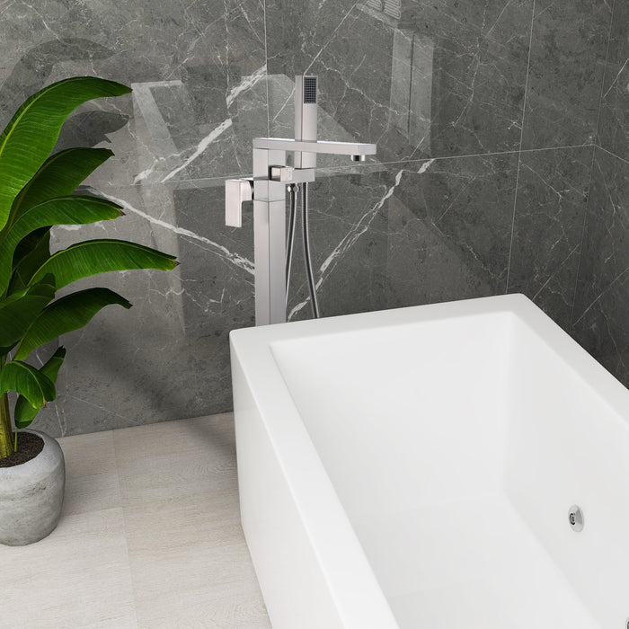 Freestanding Tub Filler One Handle Floor Mount Bathtub Faucet with Handheld Shower