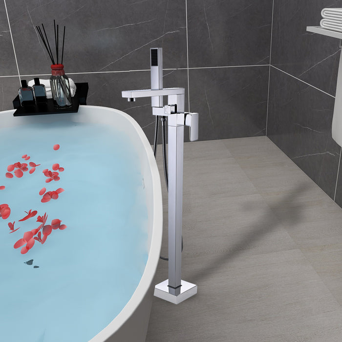 Freestanding Tub Filler One Handle Floor Mount Bathtub Faucet with Handheld Shower