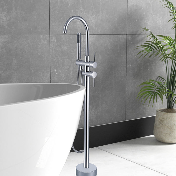 Floor Mount Tub Filler Double Handle Freestanding Bathtub Faucet with Hand Shower