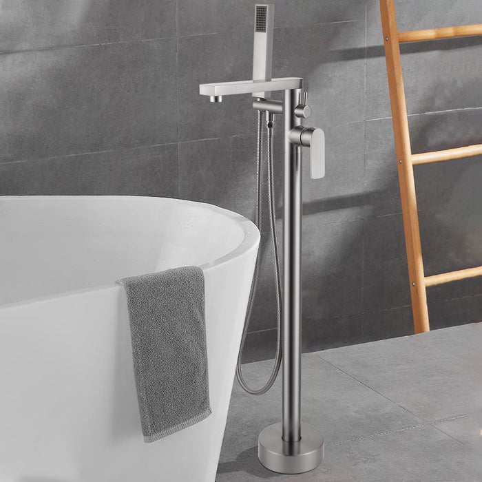 Floor Mount Tub Filler One Handle Swivel Switch Freestanding Bathtub Faucet with Hand Shower