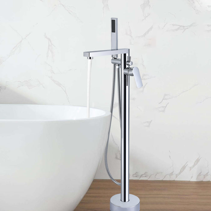 Floor Mount Tub Filler One Handle Swivel Switch Freestanding Bathtub Faucet with Hand Shower