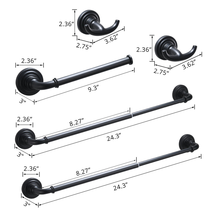 Modern Stainless Steel 5-Piece Bath Hardware Set with Towel Bars Toilet Paper Holder Robe Hook