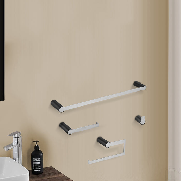 Modern 4-Piece Bath Hardware Set with Towel Bars Toilet Paper Holder Robe Hook