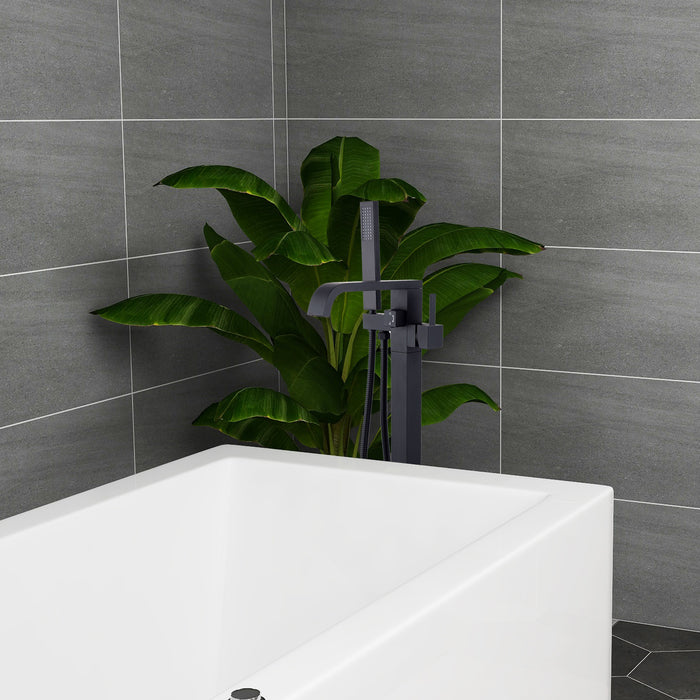 One Handle Freestanding Bathtub Faucet Floor Mount Tub Filler with Handheld Shower