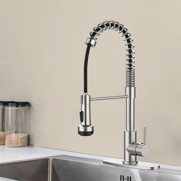 Kitchen Faucet with Pull Down Sprayer and 4 Spraying Modes Single Handle Commercial Spring Kitchen Sink Faucet
