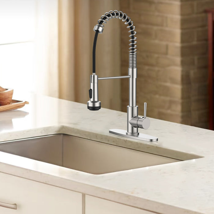 Kitchen Faucet with Pull Down Sprayer and 4 Spraying Modes Single Handle Commercial Spring Kitchen Sink Faucet