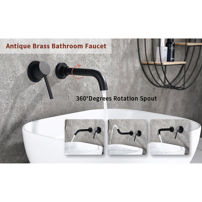 Wall Mount Faucet for Bathroom Sink or Bathtub, Single Handle 2 Holes Brass Rough-in Valve Included