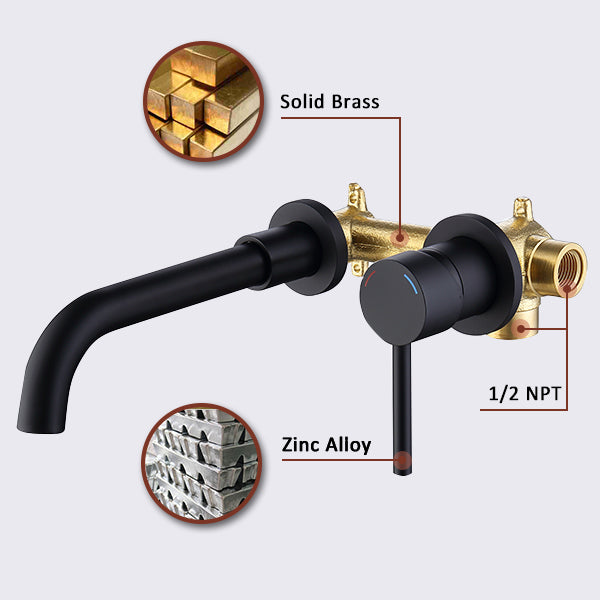 Wall Mount Faucet for Bathroom Sink or Bathtub, Single Handle 2 Holes Brass Rough-in Valve Included