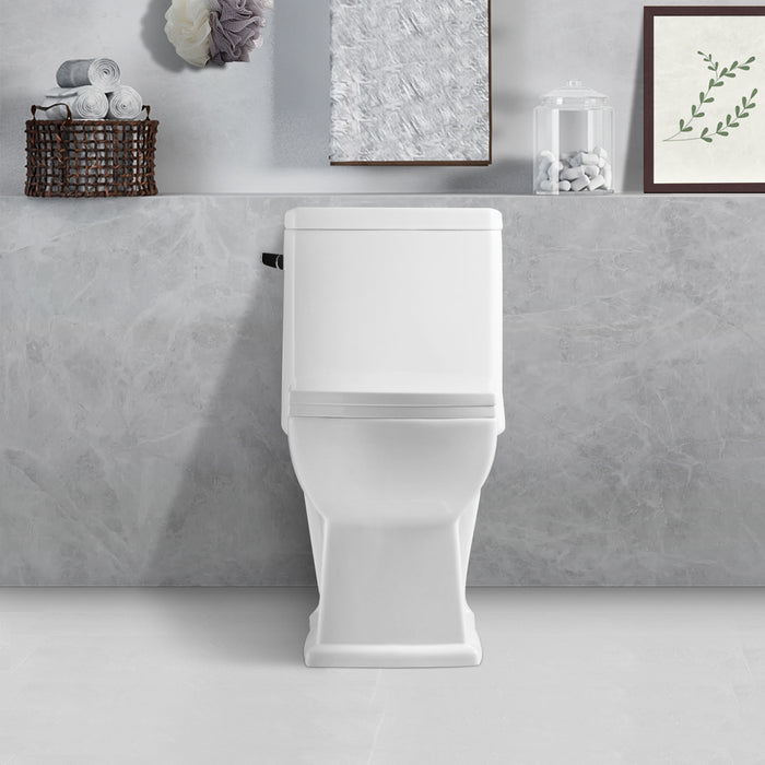 12" Rough-In 1.28 GPF Single Flush Elongated Toilet Flush toilet 1-Piece White, Seat Included