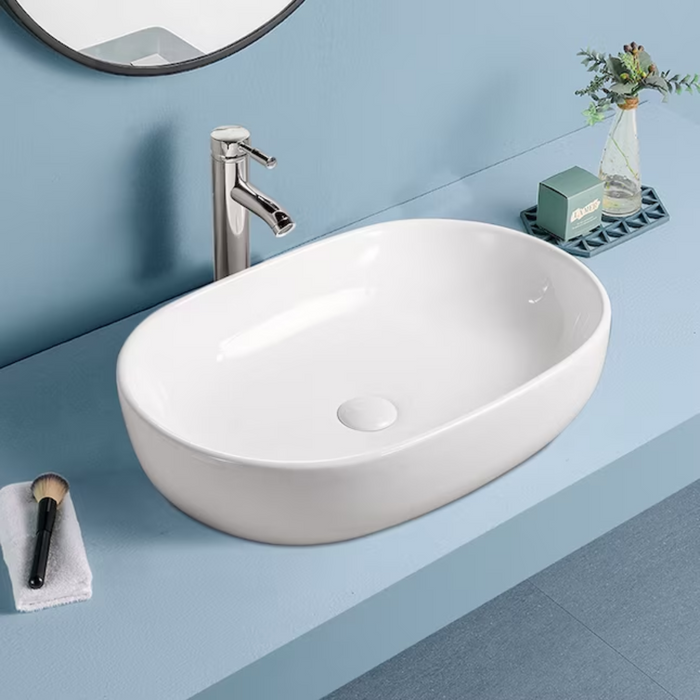 23.63"L x 16.5"W White Ceramic Rectangular Vessel Bathroom Sink