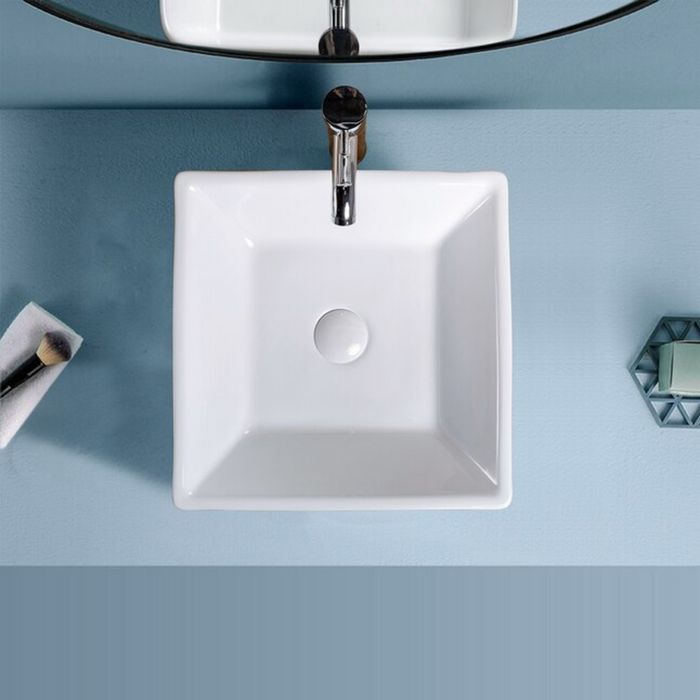 16.13" L x 16.13" W Topmount White Ceramic Square Vessel Bathroom Sink