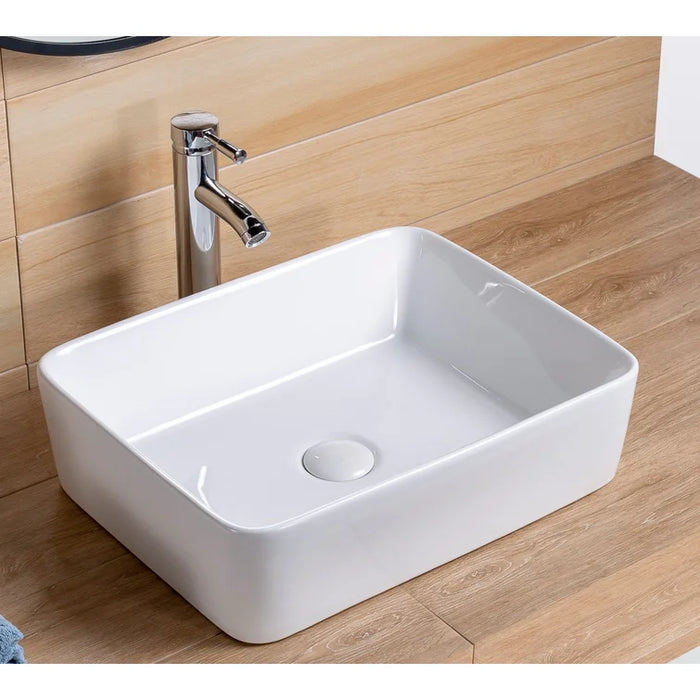 19" L x 15" W White Ceramic Rectangular Vessel Bathroom Sink