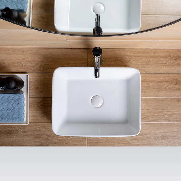19" L x 15" W White Ceramic Rectangular Vessel Bathroom Sink
