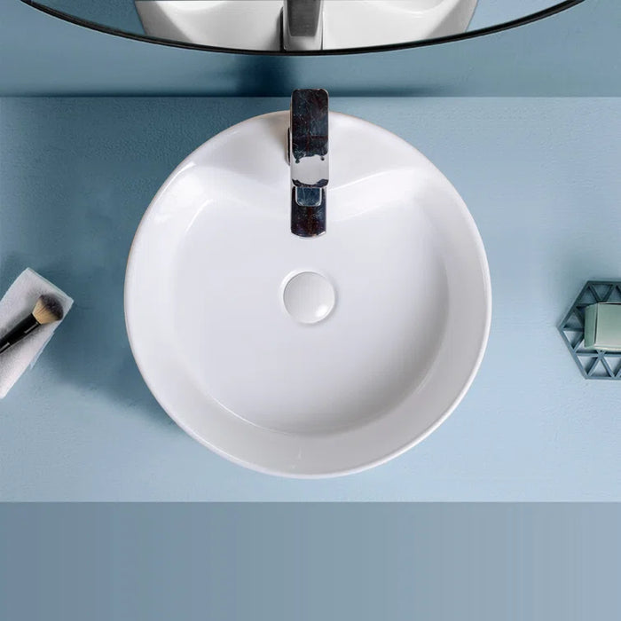 16.13" L x 16.13" W White Ceramic Circular Vessel Bathroom Sink with Overflow