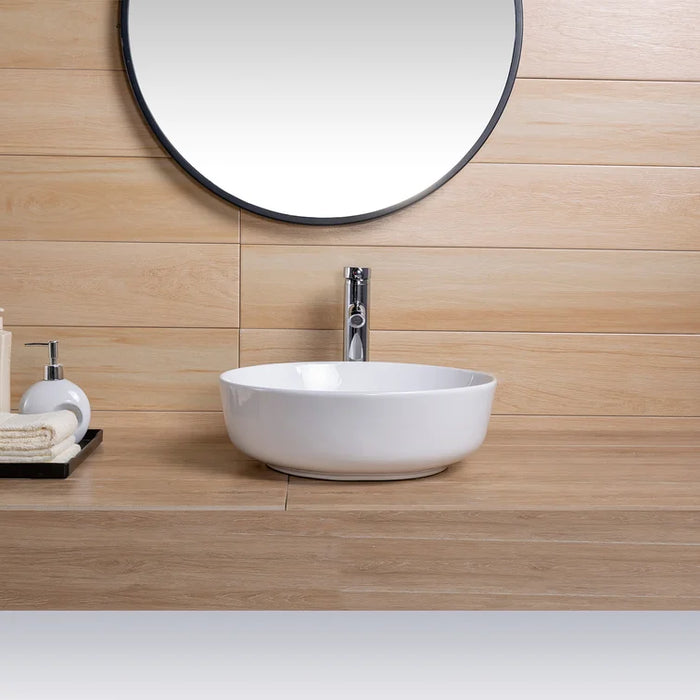 16.5" L x 16.5" W White Ceramic Circular Vessel Bathroom Sink