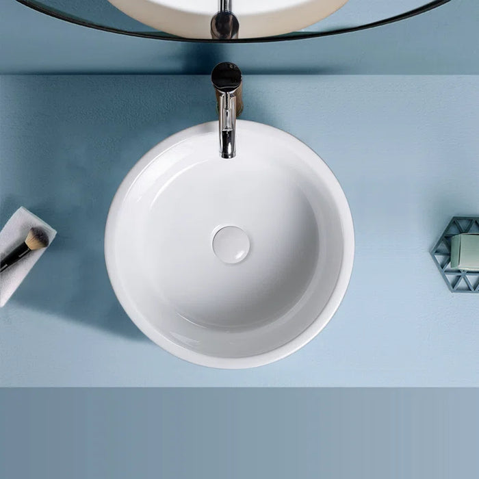 16.75" L x 16.75" W White Ceramic Circular Vessel Bathroom Sink