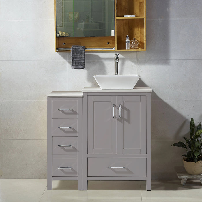 36 in. W x 22 in. D x 38.7 in. H Solid Wood Bathroom Vanity with Vessel Sink and Engineered Stone Top Bath Vanity Sets