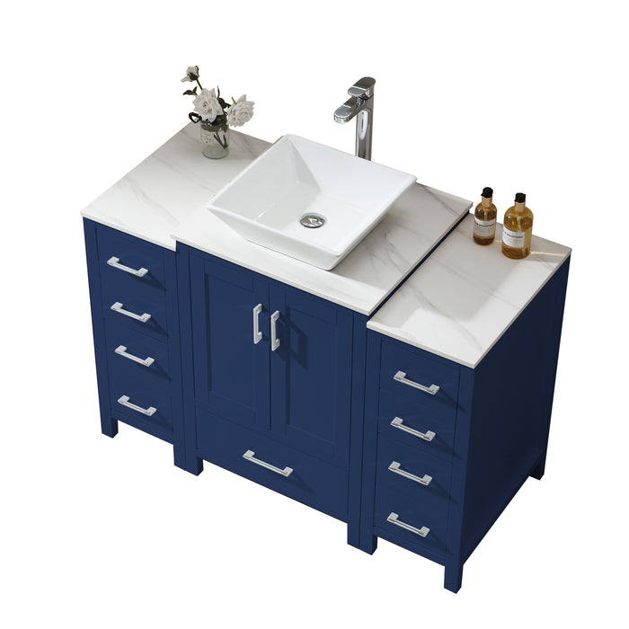 48 in. W x 22 in. D x 38.7 in. H Bathroom Vanity with Vessel Sink and Engineered Stone Top Solid Wood Bathroom Vanity