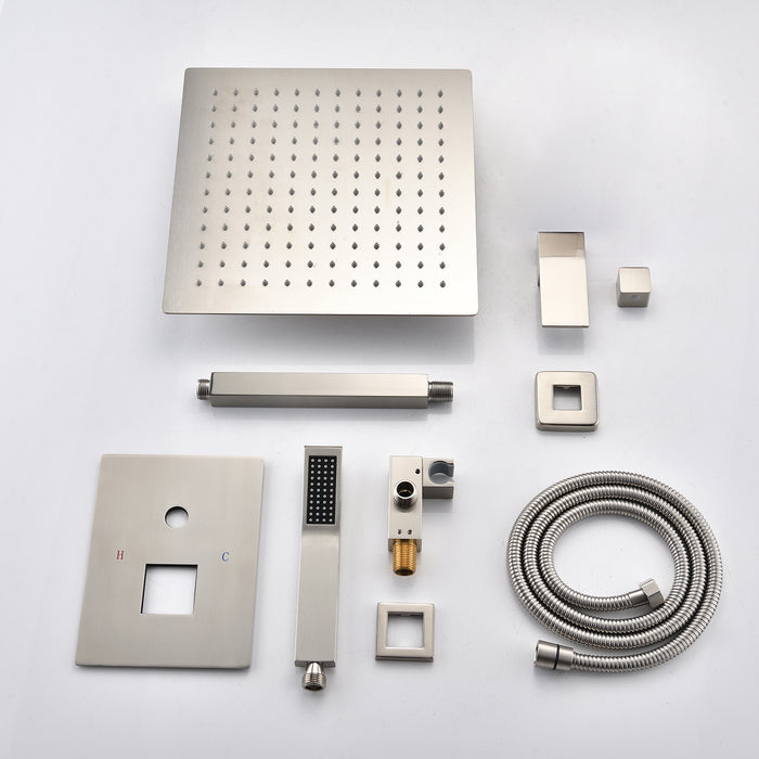 1-Spray Patterns 10 in. Ceiling Mount Dual Fixed and Handheld Shower Head with 2.5 GPM in Brushed Nickel
