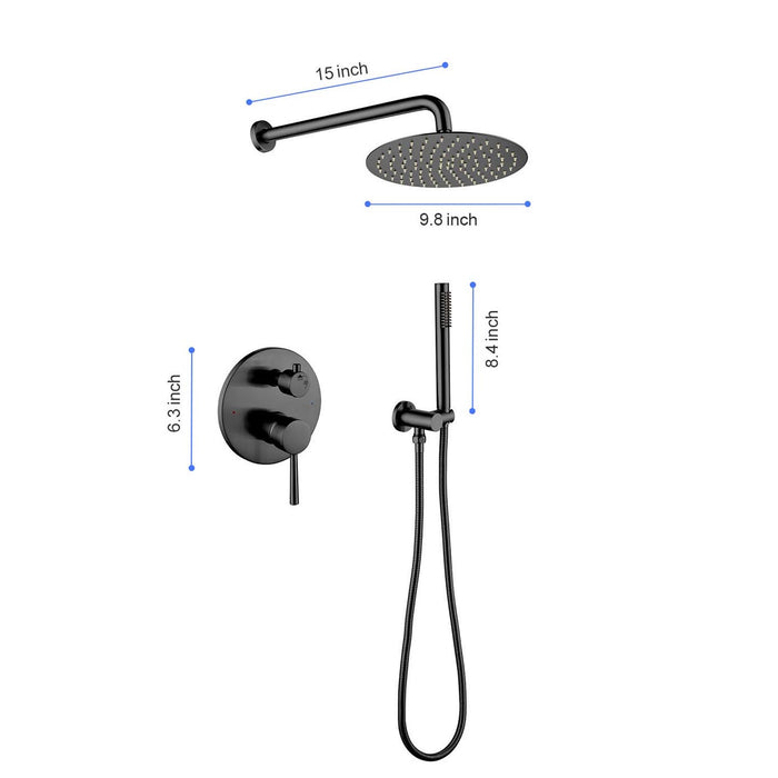 1-spray Patterns 9.8 in. Wall mount Dual Fixed and Handheld Shower Head 1.8 GPM in Matte Black