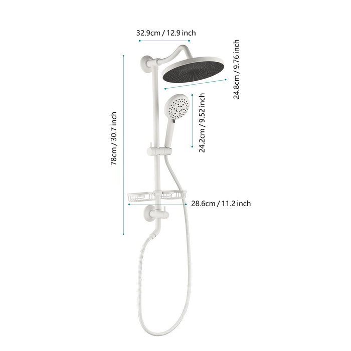 ShowerSpas Shower System, with 10" Rain Showerhead, 4-Function Hand Shower, Adjustable Slide Bar and Soap Dish