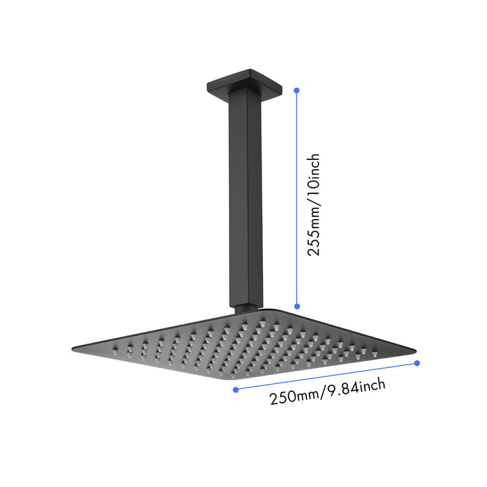1-Spray Patterns with 2.5 GPM 9.84 in. Ceiling Mount Fixed Shower Head with Shower Arm in Matte Black