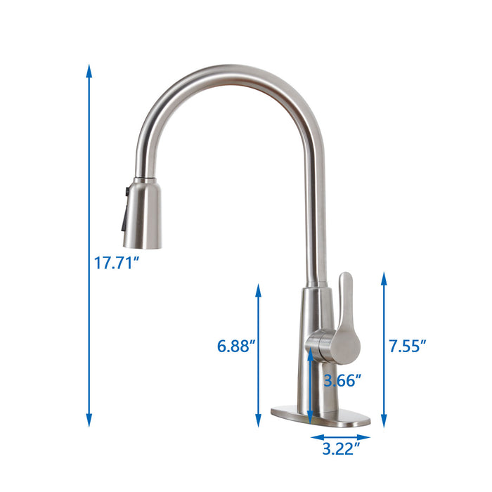 Kitchen Sink Faucet with Pull Out Sprayer Brushed Nickle,Stainless Steel High Arc Kitchen Sink Faucet, 3 Way Setting Single Handle Kitchen Faucets with Deck Plate