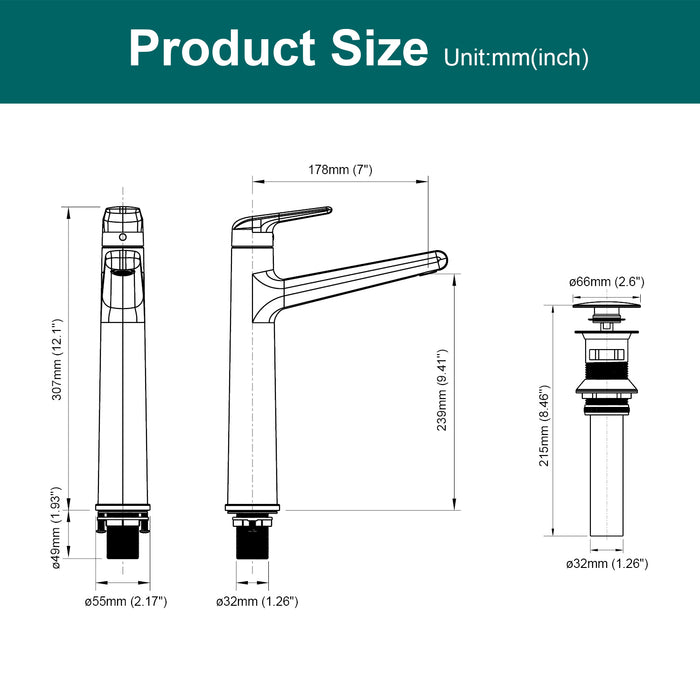 Topcraft Single-Handle Bathroom Faucet with Pop-Up Drain