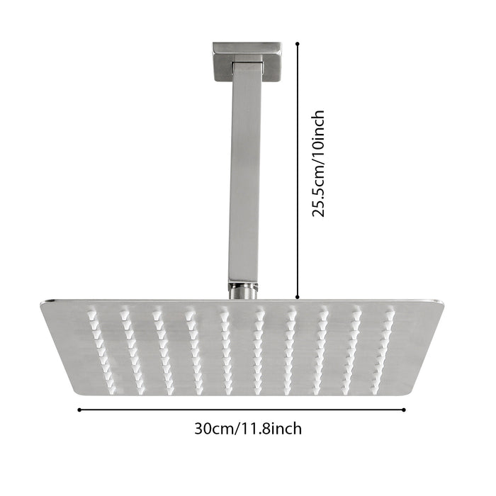 1-Spray Patterns with 2.5 GPM 11.8 in. Ceiling Mount Fixed Shower Head with Shower Arm in Brushed Nickel