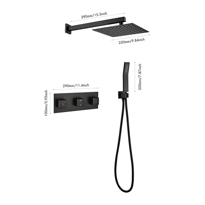1-Spray Patterns 9.84 in. Dual Fixed and Handheld Shower Head with 1.8 GPM in Matte Black