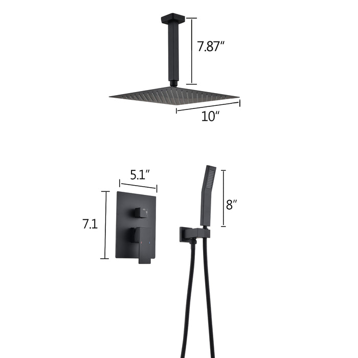 1-Spray Patterns 10 in. Ceiling Mount Dual Fixed and Handheld Shower Head 2.5 GPM in Matte Black