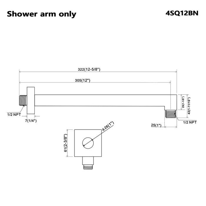 Metal Rectangle Shower Arm in Chrome