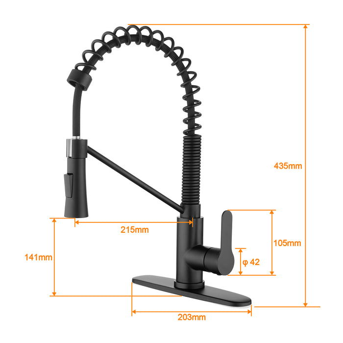 Single Handle Kitchen Sink Faucet with Pull Down Sprayer Utility Sink Faucet Single Hole Stainless Steel 1.8 GPM in Matte Black