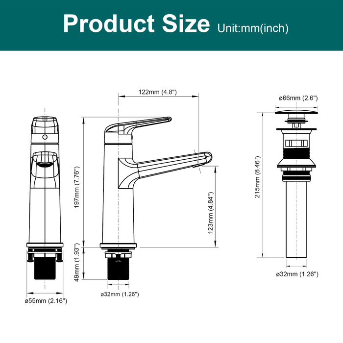 Topcraft Single-Handle Bathroom Faucet with Pop-Up Drain