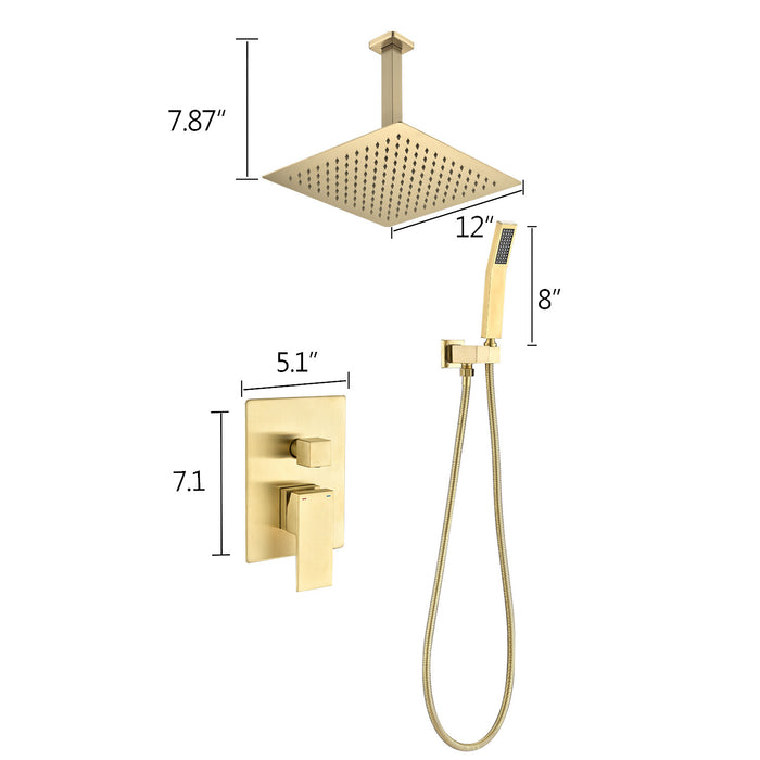 Ceiling Mounted Shower System Combo Set with Handheld and 12"Shower head