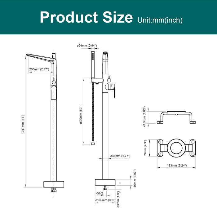 Topcraft Freestanding Bathtub Filler with Handheld Showerhead