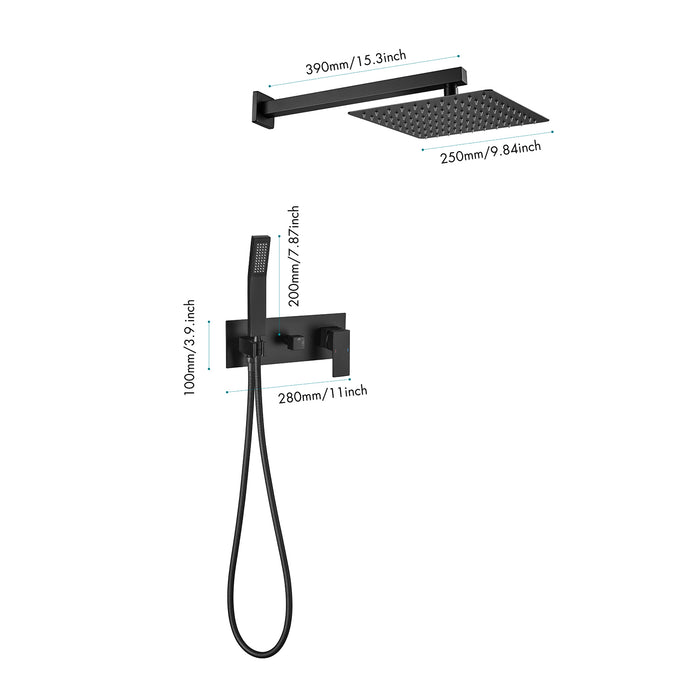 1-Spray Patterns 9.84 in. Dual Fixed and Handheld Shower Head with 1.8 GPM in Matte Black