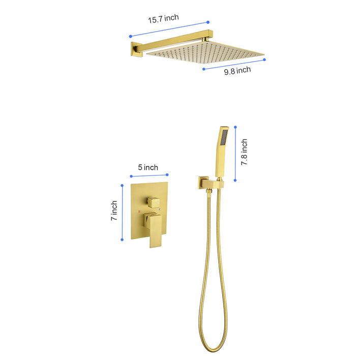 1-Spray Patterns 9.8 in. Dual Fixed and Handheld Shower Head with 1.8 GPM in Brushed Gold