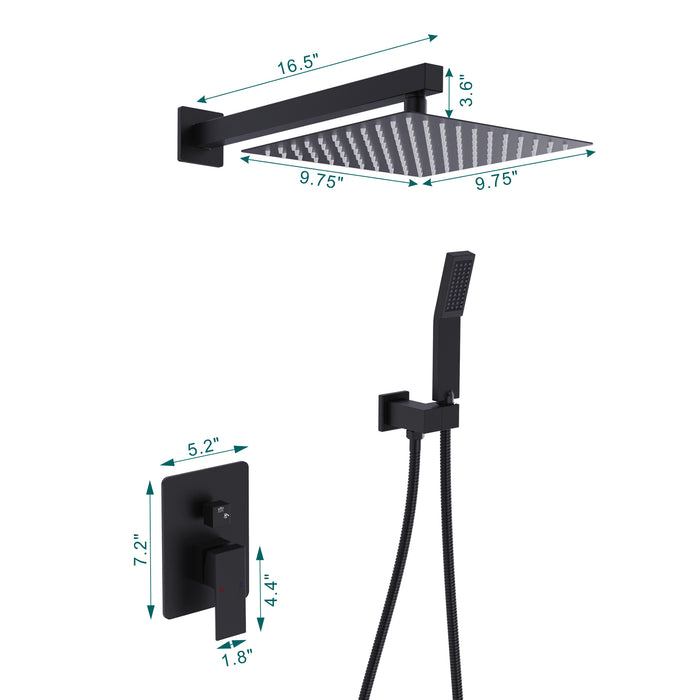 Shower System Single-Handle 1-Spray Rain Pressure Balanced Wall Mounted Shower Faucet in Matte Black (Valve Included)