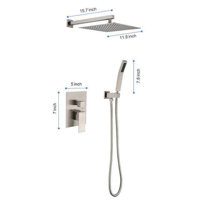 1-Spray Patterns 11.8 in. Dual Fixed and Handheld Shower Head with 2.5 GPM in Brushed Nickel
