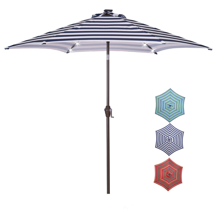 8.7 ft Patio Umbrella Canopy Outdoor Market Umbrella,Blue White Stripes With 24 LED Lights